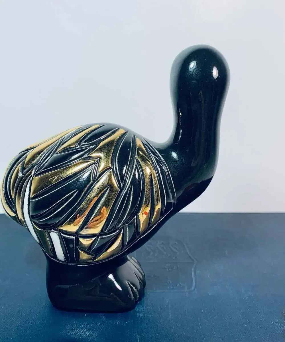 Emu or Ostrich black and gold figurine